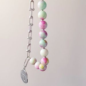 New piebald agate stone with stainless steel chain and pendant handmade necklace